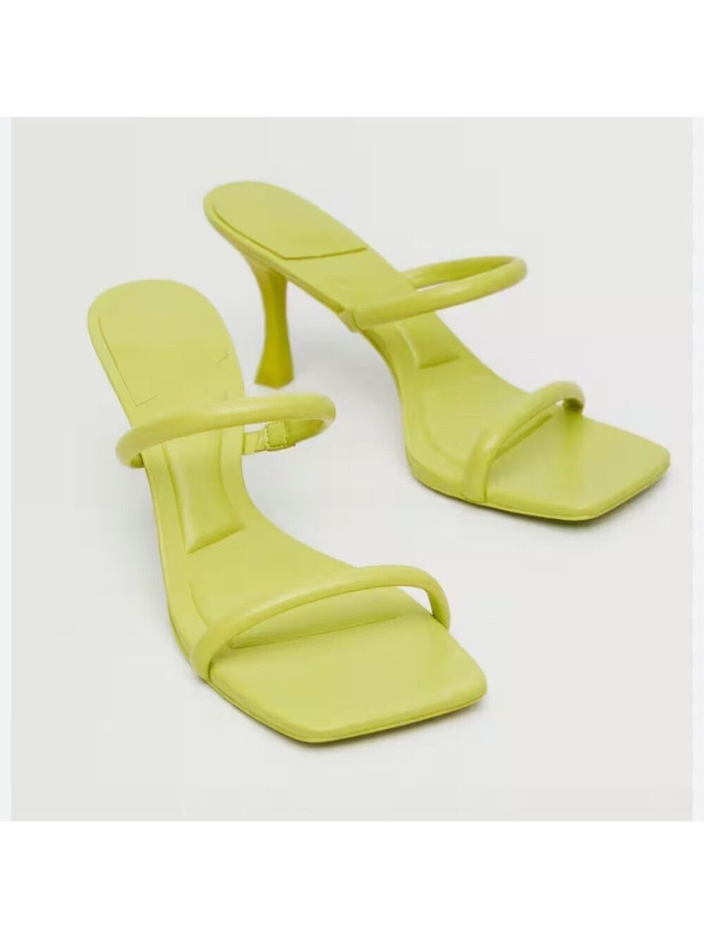 Mango Square Toe Lime Green Strappy Kitten Heel Sandals, Size 39.